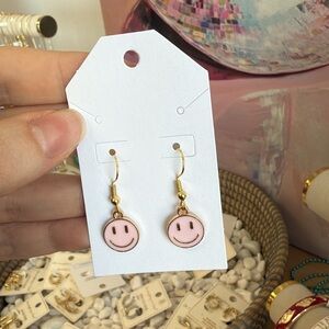 Gold and Pink Smiley Face Earrings